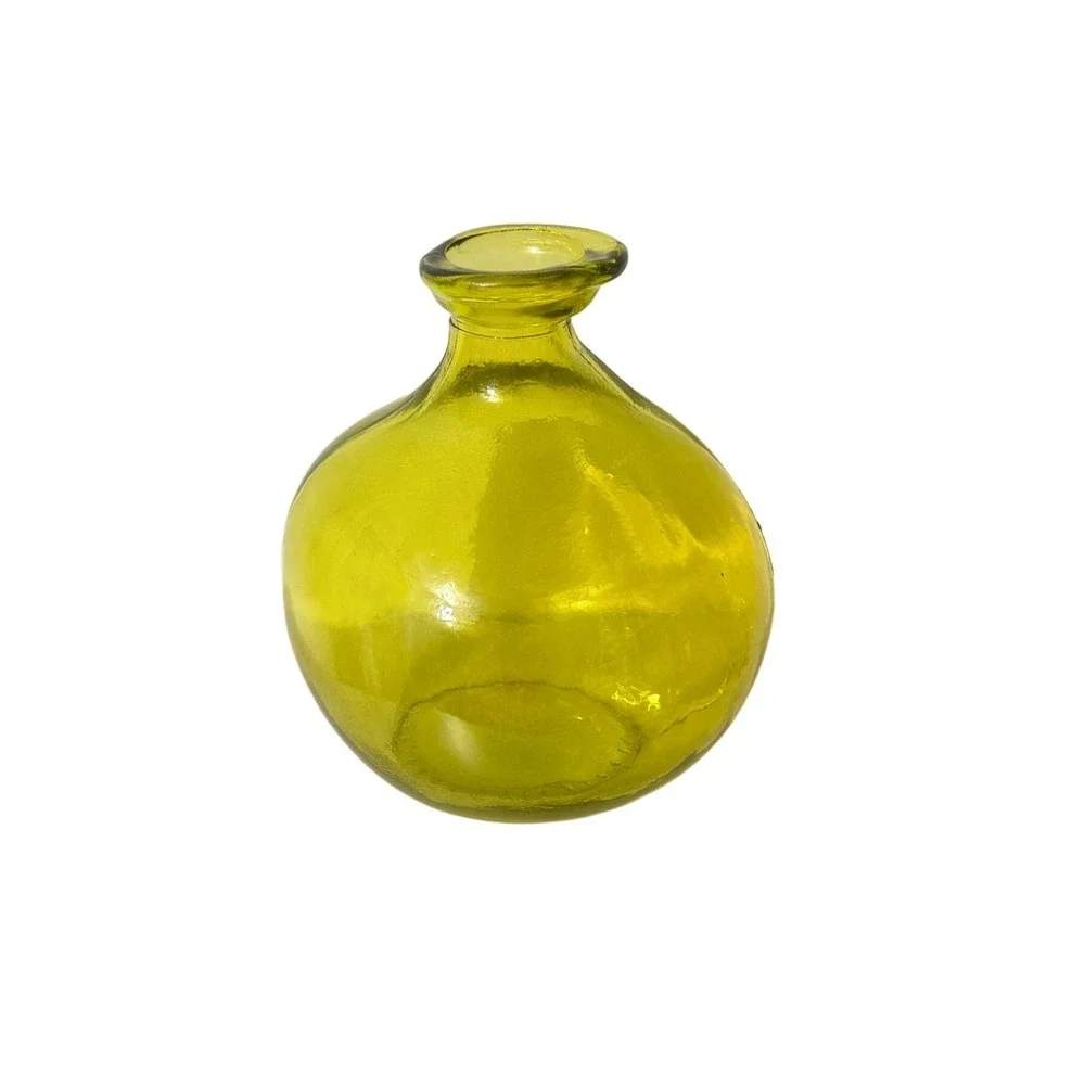 Vintage  Glass Vase  Lime Green Bulbous Handcrafted Decorative Accent